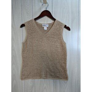 Vintage Pendleton Womens Knit Tank Top Shirt M Cream Brown Cropped Boho Festival